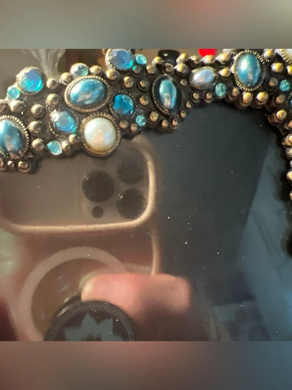 Belle Maison 4x6 Decorative Jewels Hand-set Genuine Blue Crystals Silver Frame